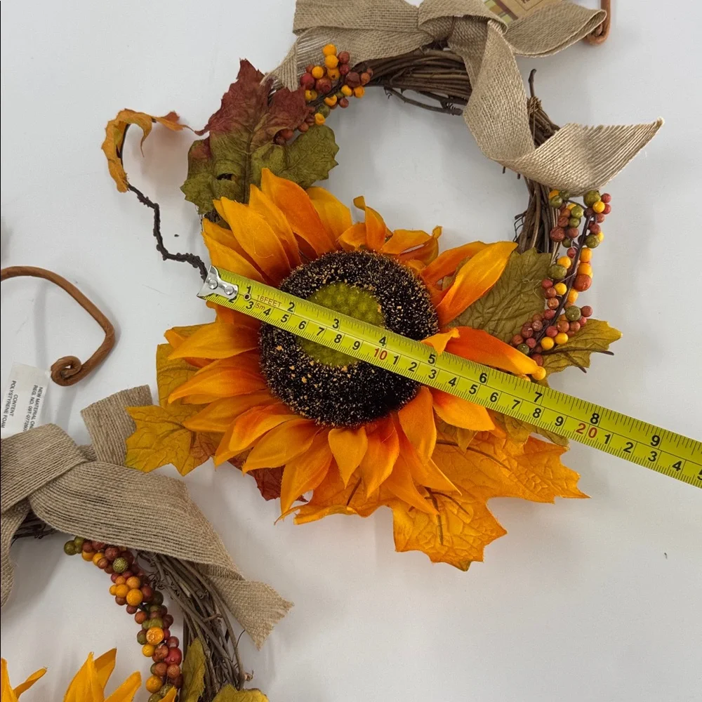 Pier1 Set of 3 Sunflower Autumn Wreath Chair Decor NWT